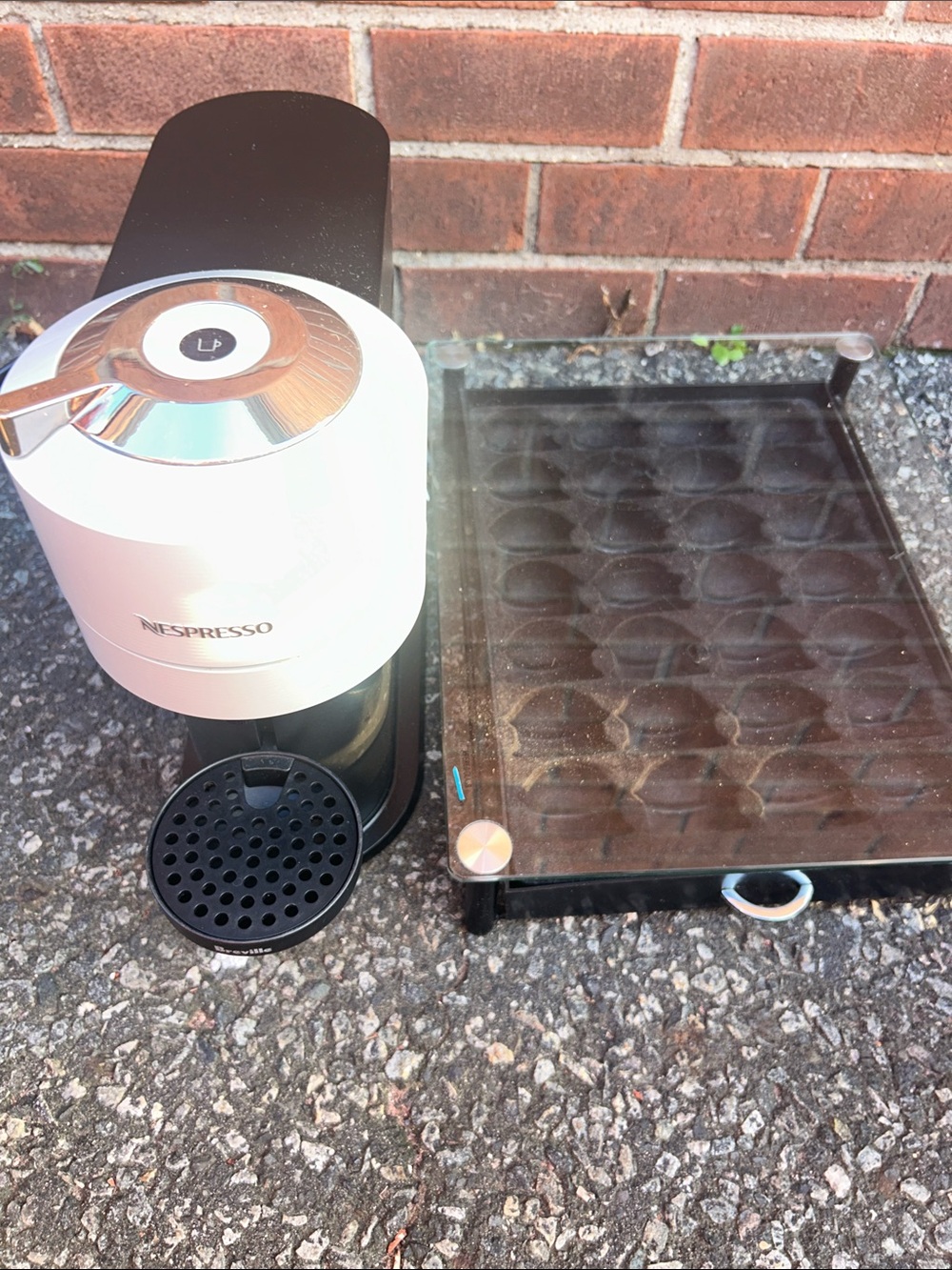 Nespresso Compact Capsule Coffee Machine in White and Black & Nespresso Holder